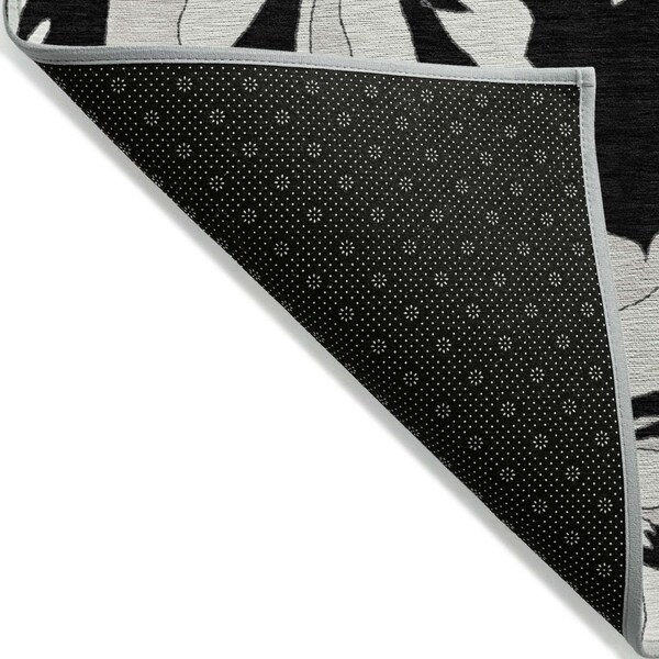 Homeroots 9' X 12' Black Gray And Silver Floral Washable Indoor Outdoor Area Rug 589528 - main