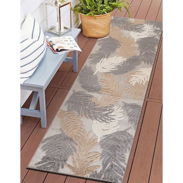 World Rug Gallery Vicenza Tropical Floral Indoor/Outdoor Runner Rug 2 ft 7 in x 6 ft Beige 8011BEIGE27X6 - main