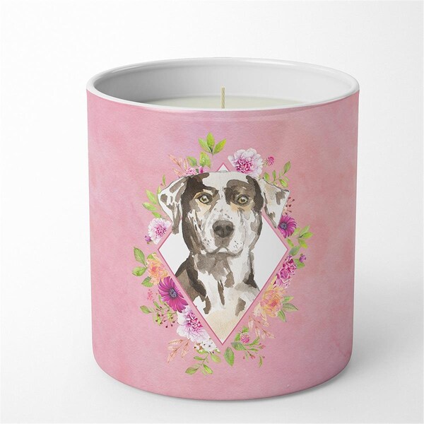 Carolines Treasures 10 oz Catahoula Leopard Dog Pink Flowers Decorative Soy Candle CK4249CDL - main