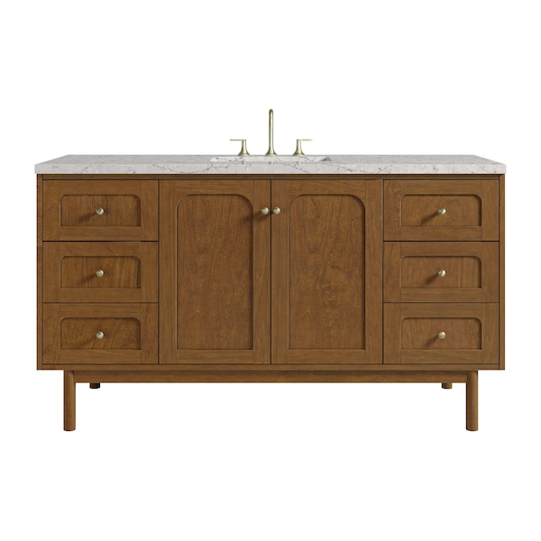 James Martin Vanities Laurent 60" Single Vanity, Honey Oak w/ 3 CM Eternal Jasmine Pearl Silestone Top 545-V60S-HNO-3EJP - main