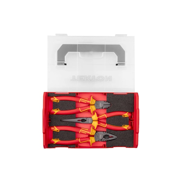 Tekton Insulated Pliers Set with Mini Stacking Tool Box, 3-Piece (Combination, Long Nose, Diagonal Cutting) PLR96002 - main