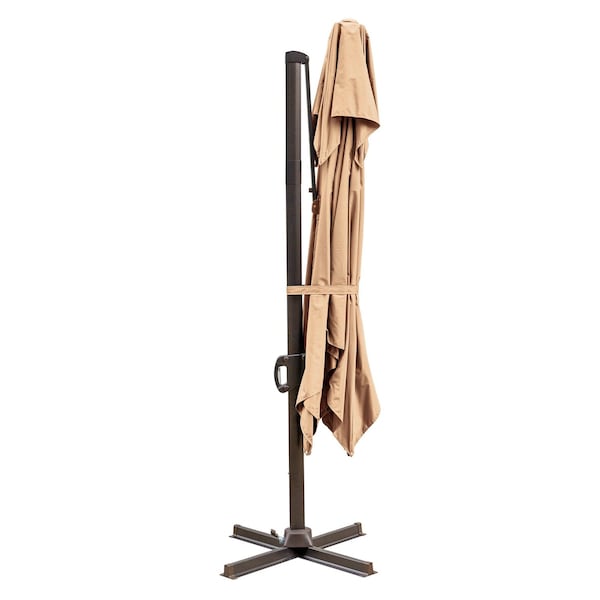 Homeroots 10ft Tan Polyester Square Tilt Cantilever Patio Umbrella With Stand 485657 - main