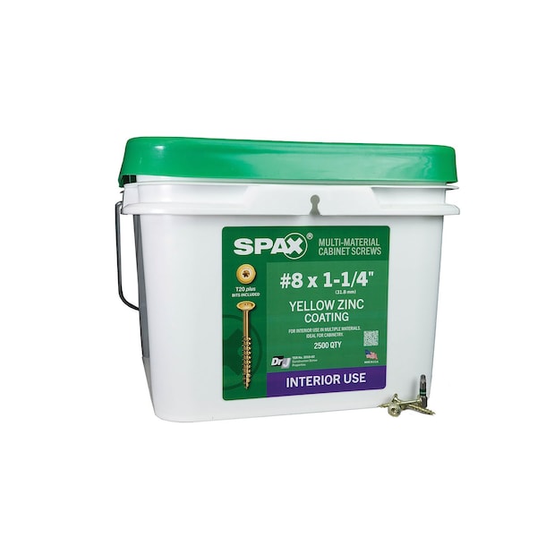 Spax #8 x 1-1/4 in Interior Cabinet Wood Screws Construction Wafer Head T-Star Plus Bulk Pail, 2500PK 3281020400320 - main