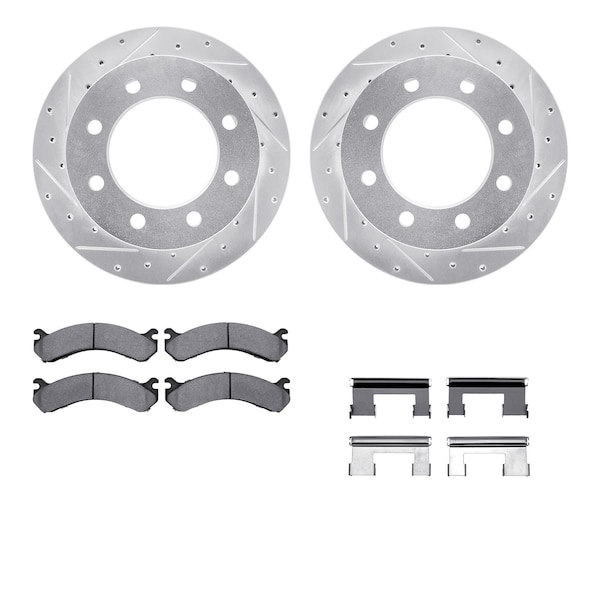 Dynamic Friction Co DFC Brake Rotor - Drilled & Slotted - Silver- Heavy Duty Brake Pad includes Hardware 7412-48030 - main