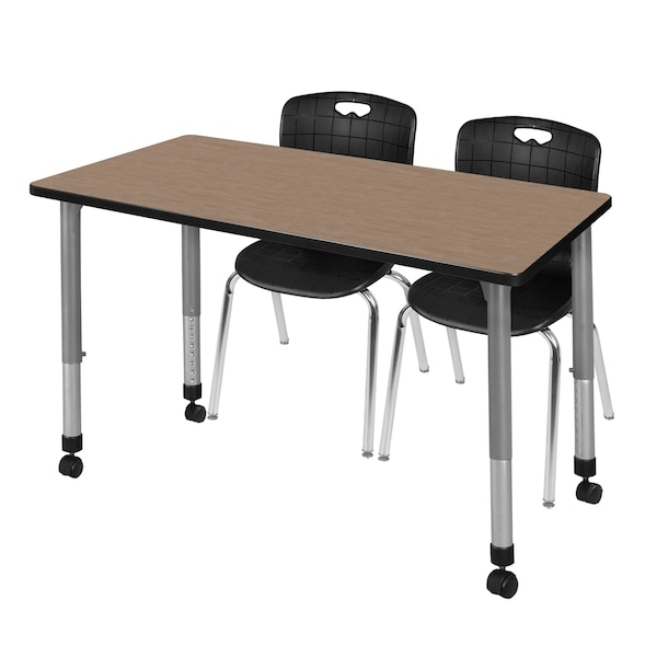 Regency Kee Mobile Adjustable Classroom Table W/ 2 Andy Mobile Chairs, 60 in W, 24 in L, Noble Oak MT6024NOAPCGY40BK - main