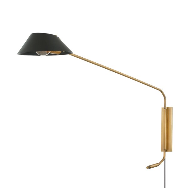 Troy Lighting Sacramento 1 Light Plug-In Sconce 9 In. Patina Brass/Soft Black PTL8128-PBR/SBK - main