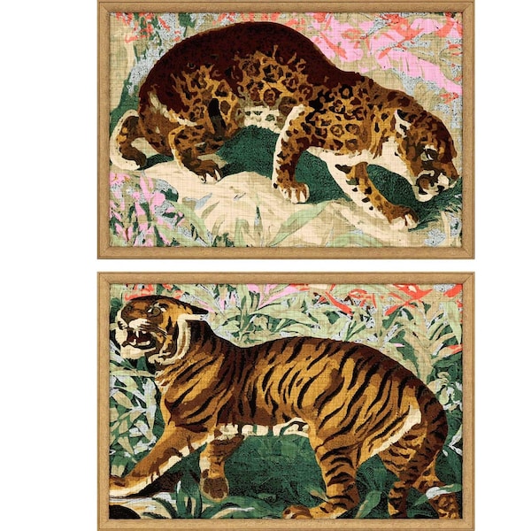 Homeroots Set Of Two Concrete Jungle Cats Framed Art Gold Picture Frame Print Wall Art, 2PK 416358 - main