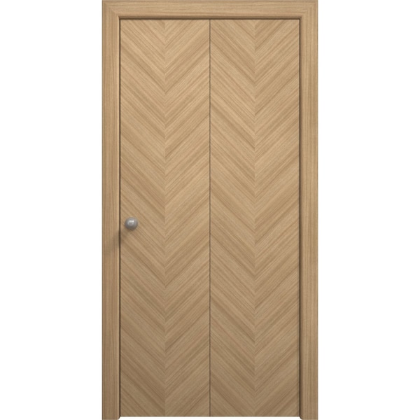 Sartodoors Sliding Closet Bi-fold Doors 36 x 80 inches, Ego 5005 Natural Oak, Sturdy Tracks Moldings Trims Ha EGO5005BF-SNA-36x80 (2* 18x80) - main
