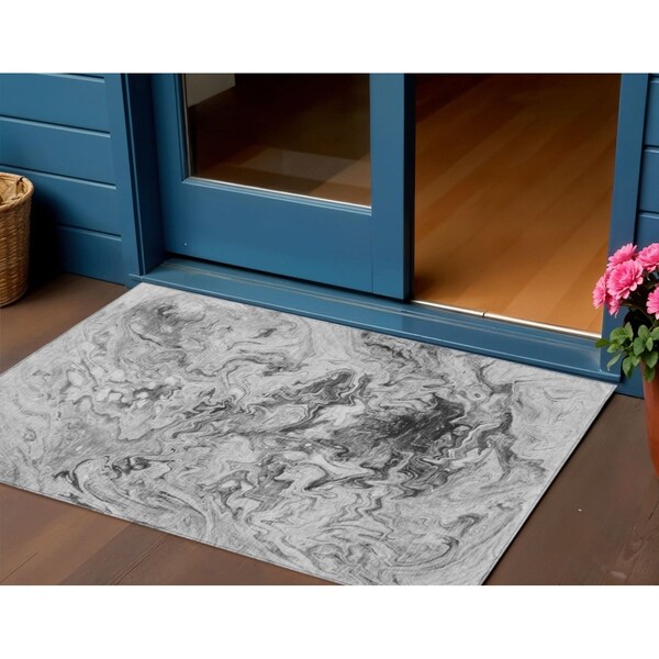 Homeroots 3' X 5' Gray Charcoal And Silver Abstract Washable Indoor Outdoor Area Rug 577956 - main