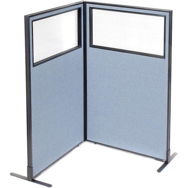 Global Industrial Interion Freestanding 2-Panel Corner Room Divider w/Partial Window 36-1/4"W x 60"H Panels Blue 695022BL - main