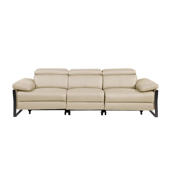 Homeroots 103" Beige Top Grain Leather Reclining Metal USB Sofa 720335 - main
