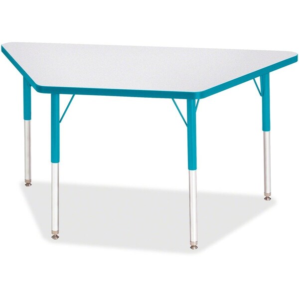 Jonti-Craft Berries Trapezoid Activity Tables, 24 in. x 48 in., A-height, Freckled Gray/Teal/Gray 6438JCA005 - main
