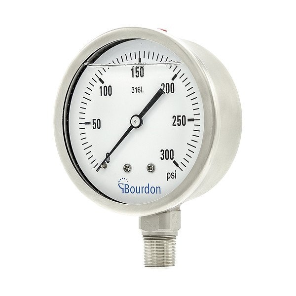 Bourdon Industrial Pressure Gauge, 0 to 300 psi, 4 in Dial, 1/2 in NPT, Bottom Location MEX5-D62.H25/0133 - main