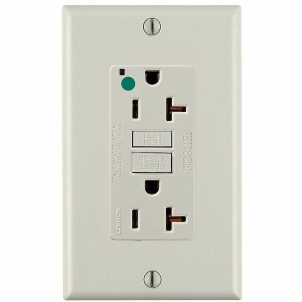 Leviton Extra-Heavy Duty, Hospital Grade, Self-Test GFCI Receptacle, 20 Amp, 125 Volt, Light Almond GFNT2-HFT - main