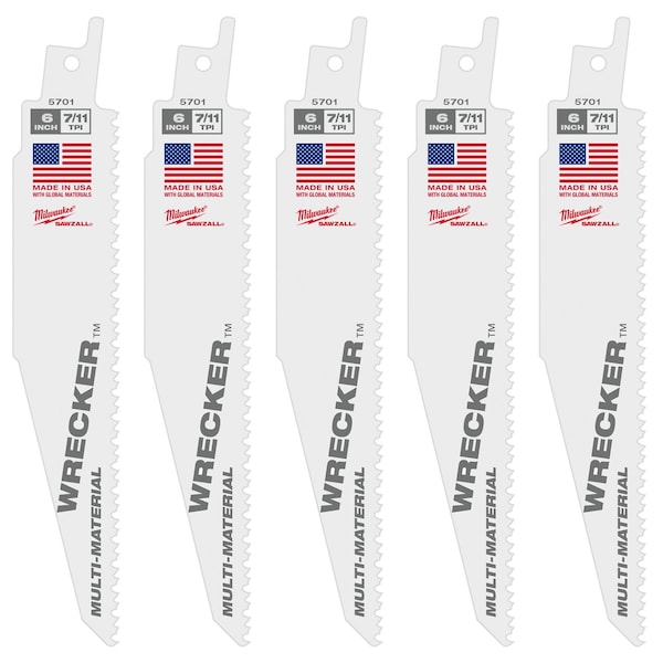 Milwaukee Tool The WRECKER Multi-Material SAWZALL Blade 6" 7/11TPI 5pk 48-00-5701 - main