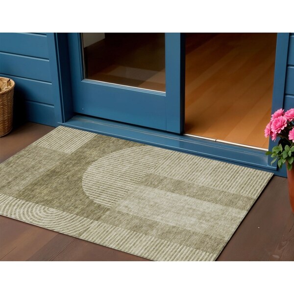 Homeroots 3' X 5' Taupe Beige And Tan Geometric Washable Indoor Outdoor Area Rug 582740 - main