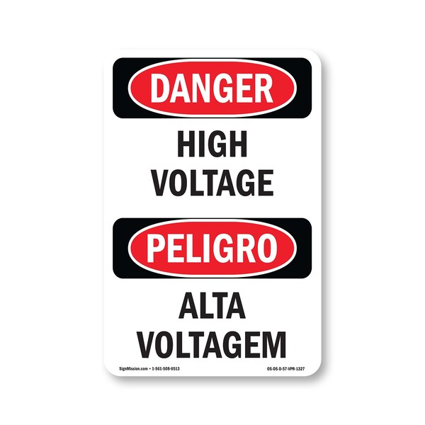 Signmission Safety Sign, OSHA Danger, 7" Height, High Voltage Bilingual, D-57-VPR-1327 OS-DS-D-57-VPR-1327 - main