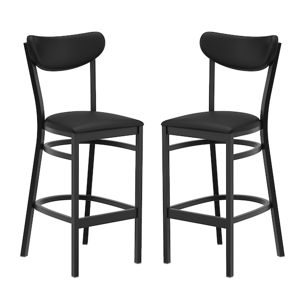 Flash Furniture Wright Barstools w/500 LB. Cap Black Steel Frame, Black Vinyl Boomerang Back, Black Vinyl Seat, 2PK 2-XU-DG6V6BKV-BK-GG - main