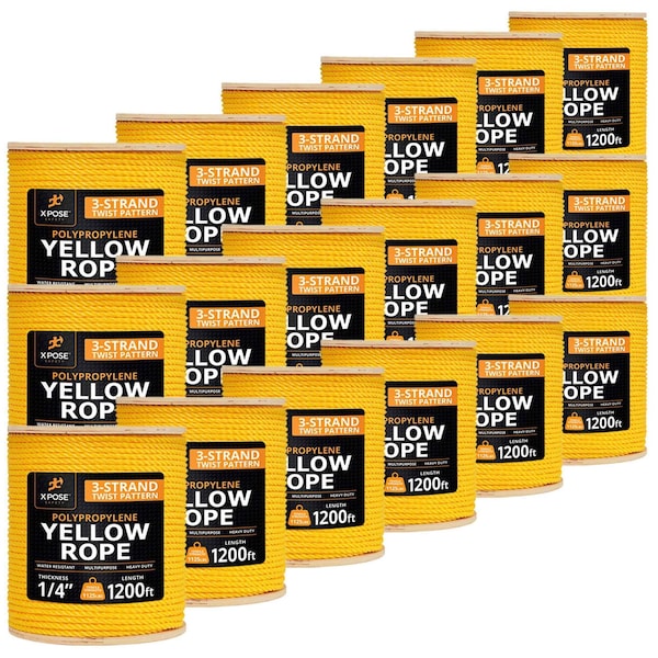 Xpose Safety 1/4in x 1200 ft Twisted Polypropylene Rope, Yellow, 18PK YPR14-1200-18-X - main