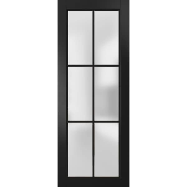 Sartodoors Slab Barn Door Panel Frosted Glass Lite Planum 2122 Black 36x80 Solid Core Modern Interior PLANUM2122S-BLK-36 x 80 - main