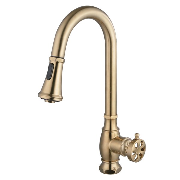 Kingston Brass Single-Handle Pull-Down Kitchen Faucet, Brushed Brass LS8693RX - main