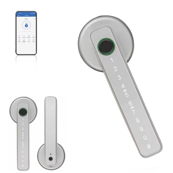 Wrightmaster 6.3 in Silver Fingerprint Biometric Smart Door Handle ZR-25A2-SR - main