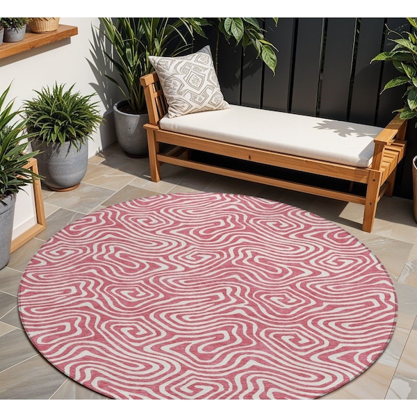 Homeroots 8' Blush And Ivory Round Abstract Washable Indoor Outdoor Area Rug 599696 - main