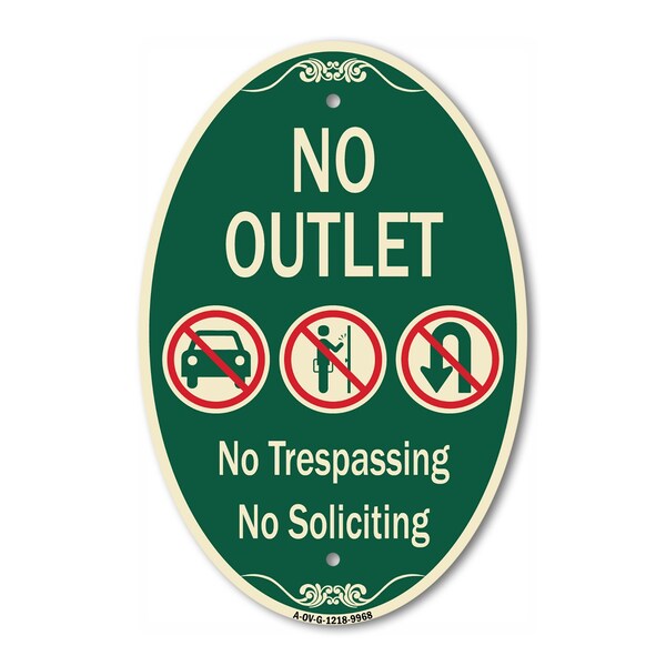 Signmission No Outlet No Trespassing Or Soliciting With N, 12 In X 18 In Architectural, Heavy Gauge Aluminum A-OV-G-1218-9968 - main