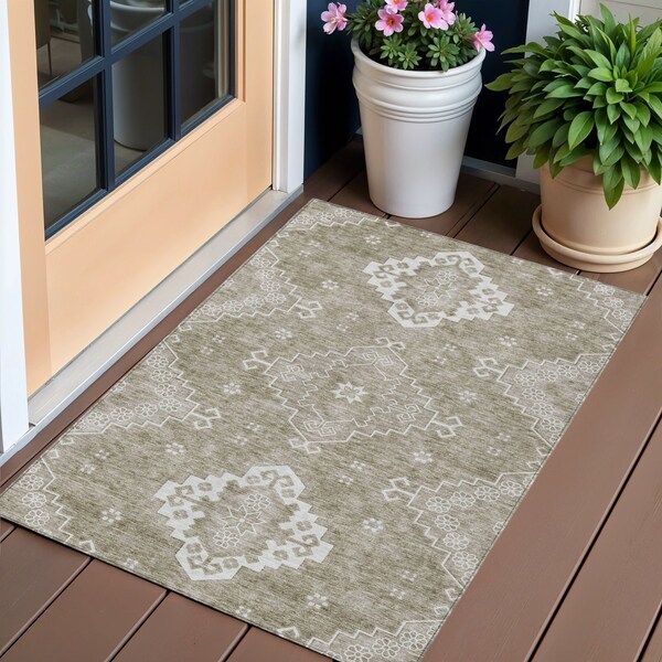 Homeroots 3' X 5' Taupe Beige And Ivory Medallion Washable Indoor Outdoor Area Rug 589050 - main