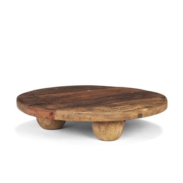 Homeroots 14in Brown Solid Wood Hand Finished Round Vanity Tray 731284 - main