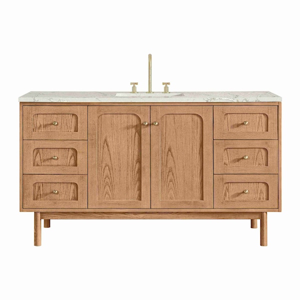 James Martin Vanities Laurent 60 in. Single Vanity, Light Natural Oak, w/ 3 CM Victorian Silver Quartz Top 545-V60S-LNO-3VSL - main
