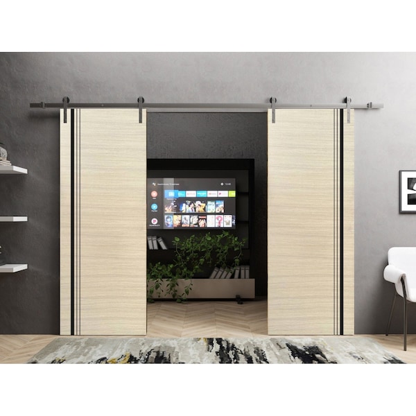 Sartodoors Sliding Double Barn Doors with Hardware, Planum 0011 Natural Veneer and Aluminum Strips, 13FT Rail PLANUM0011DB-S-SHP-84 - main