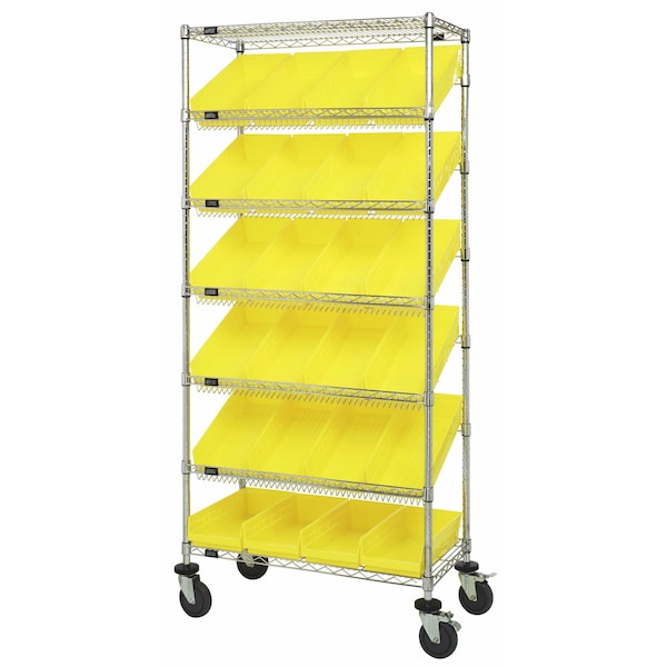 Quantum Storage Systems WIRE SHELVING UNIT W/24 YELLOW BINS MOBILE MWRS-7-108YL - main