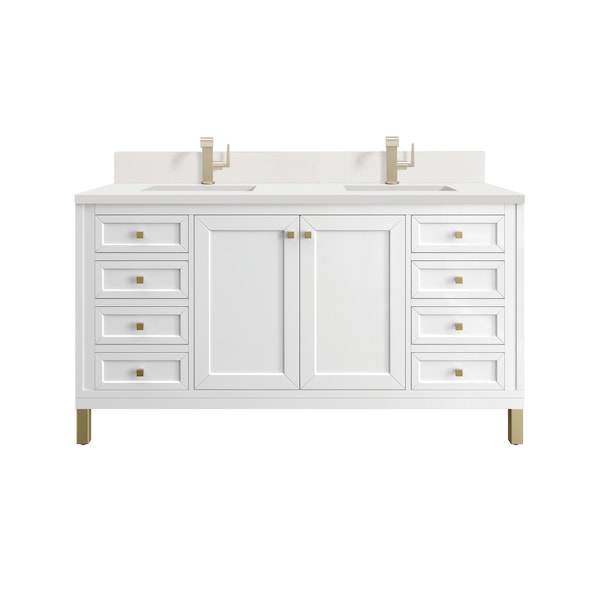 James Martin Vanities Chicago 60 in Double Vanity, Glossy White, w/ Single Hole 3CM White Zeus Silestone Top & Backsplash 503-V60D-GW-1WZ - main