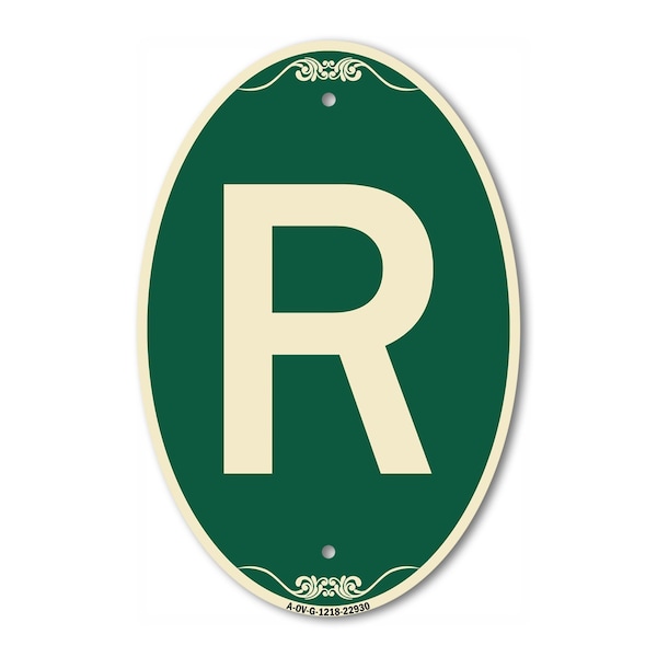 Signmission Letter R, 12 Inch X 18 Inch Architectural Oval, Heavy Gauge Aluminum A-OV-G-1218-22930 - main