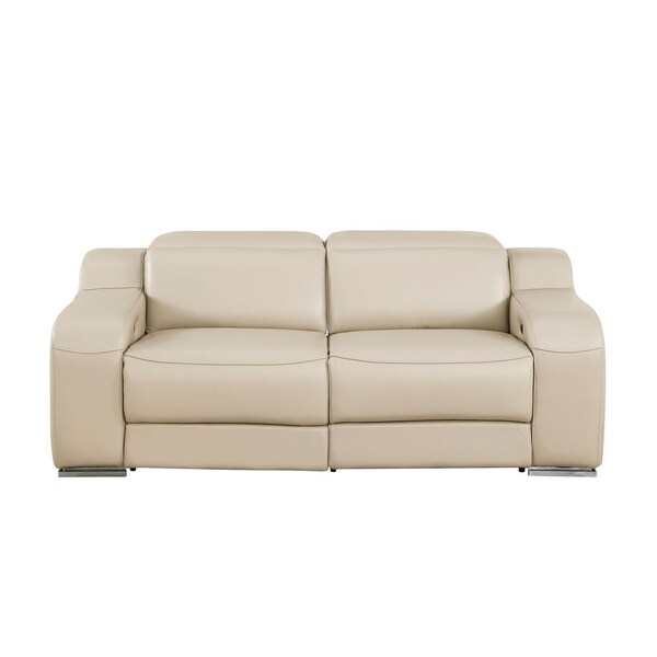 Homeroots 76in Cream and Silver Italian Leather Power Reclining Loveseat 720477 - main