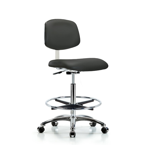 Blue Ridge Ergonomics Clean Room Chair Hi Ben Chair, Vin, Chrm, CF, Cast, Gry, CL10, 26" to 35-1/2" Height, Vinyl, Charcoal BR-CLR-VHBCH-CR-CF-CC-8605 - main
