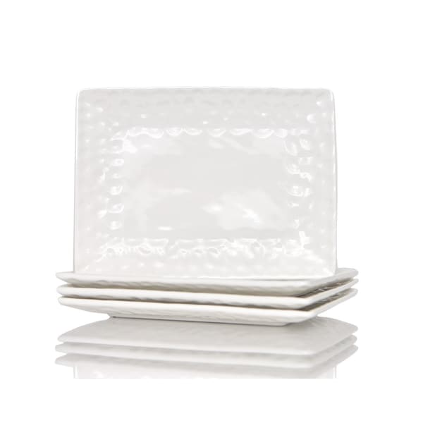 Homeroots White Six Piece Rectangle Pebbled Porcelain Service For Six Dinner Plate Set 483520 - main