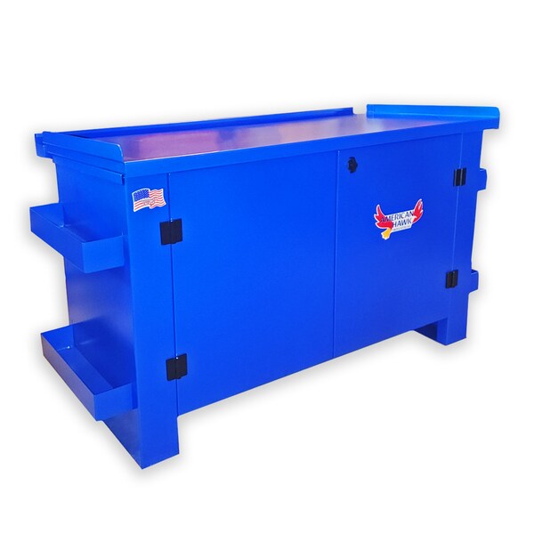 American Hawk Industrial Automotive Transmission TableWith Closing Doors - Blue, Shop Table with Liquid Runoff Tray WDT- 4K BLU - main