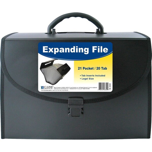 C-Line Products 21-Pocket Legal Size Expanding File with Handle, Black, 1/EA 58320 - main