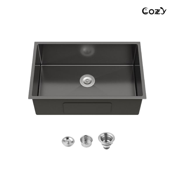 Wrightmaster 30 in. Undermount Single Bowl 20 Gauge Black Stainless Steel Kitchen Sink with Drain ZOR-BL04D301908 - main