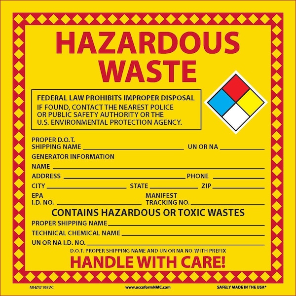 Accuform SAFETY LABELS HAZARDOUS WASTE NFPA MHZW19EVC - main