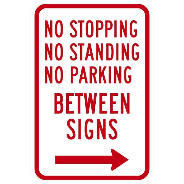 Lyle No Stopping, Standing or Parking Between Signs with Right, 12x18, High Intensity Prismatic, White G-4087-HI_12x18 - main
