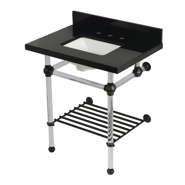 Kingston Brass 30-Inch Black Granite Console Sink with Acrylic Legs and Shelf, 8-Inch, 3-Hole KVPK30KASQB5 - main