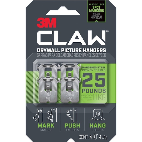 3M CLAW Drywall Picture Hanger, Gray, 4PK MMM3PH25M4ES - main