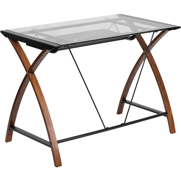 Flash Furniture Computer Desk Glass Top Cherry Desk, 23-1/2" D X 29" H, 39-1/4" W X Laminate, Table Top: Glass NAN-JN-2824S-GG - main