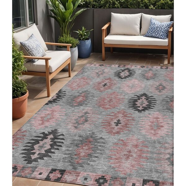 Homeroots 5' X 8' Gray Mauve And Charcoal Southwestern Washable Indoor Outdoor Area Rug 615135 - main