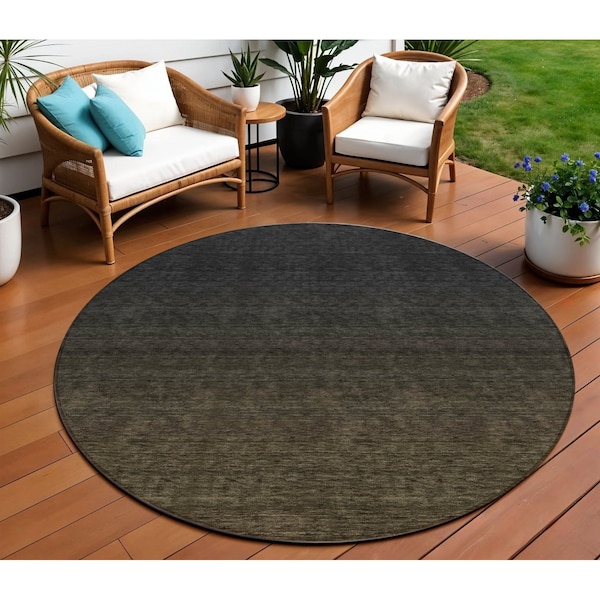 Homeroots 8' Gray And Brown Round Abstract Washable Indoor Outdoor Area Rug 588932 - main