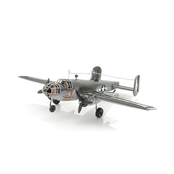 Homeroots 4" Gray and White Metal Hand Painted c1941 North American B-25 Mitchell Bomber Model Airplane 401768 - main