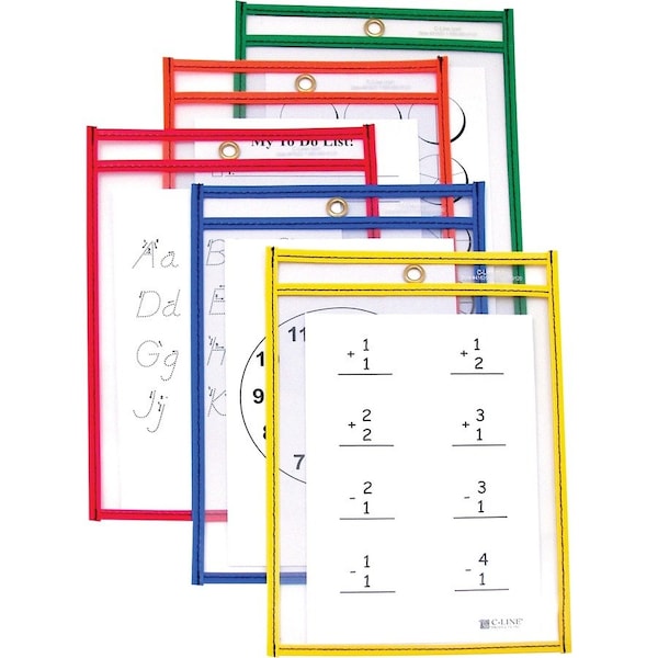 C-Line Products CLI41610 C Line Reusable 10Pk 6X9 Dry Erase Pockets Assorted Primary 41610 - main